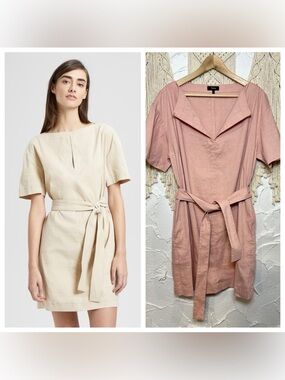 *PINK* Theory Organic Linen Belted Shift Dress